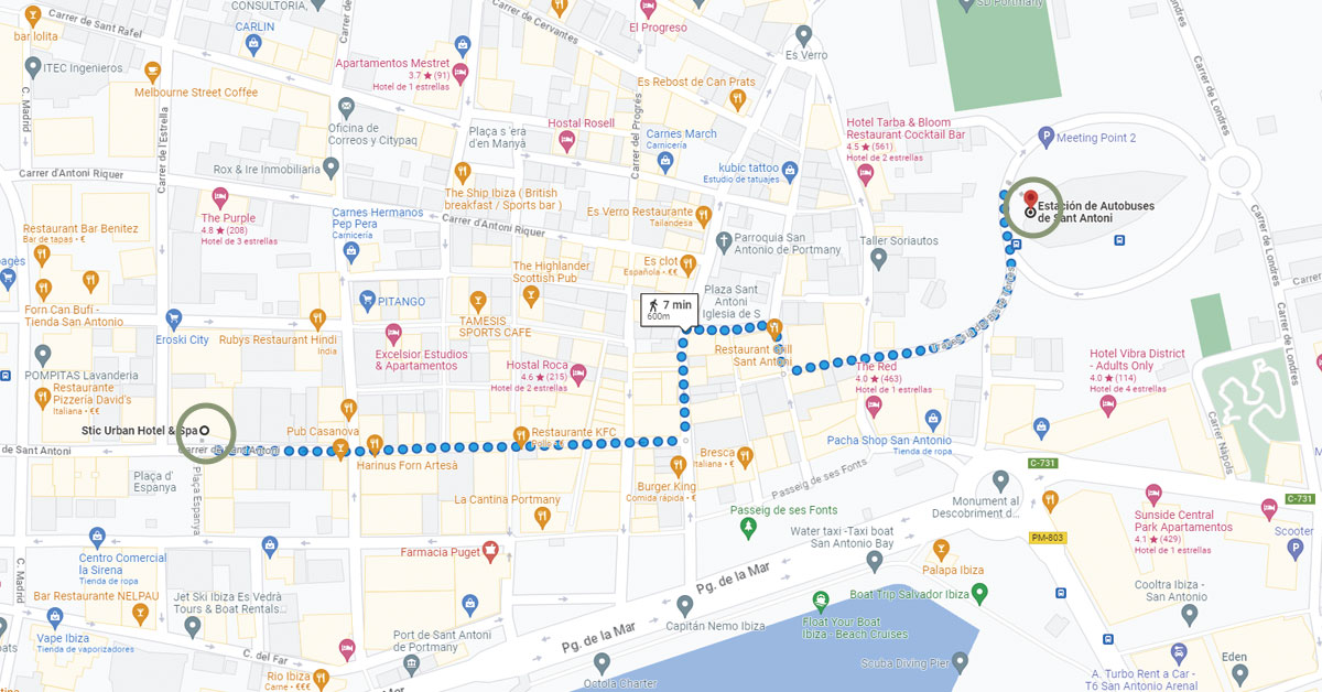 mapa de cómo llegar del hotel a la estacion de autobuses