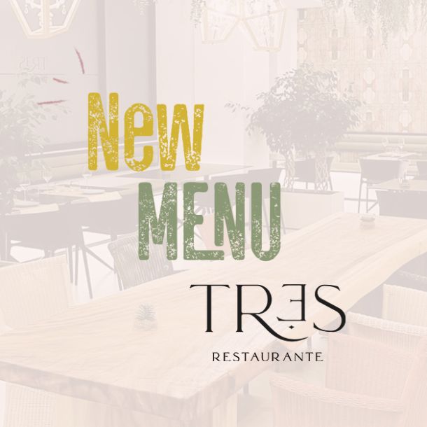 Image of the restaurant with the text New Tr3s Menu